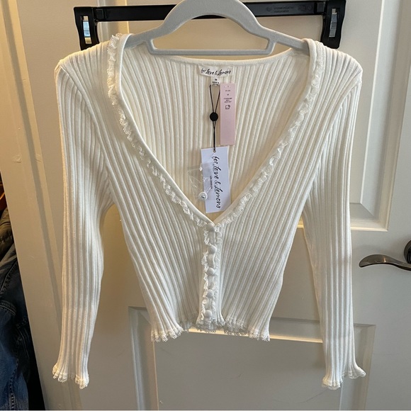 Lena rib knit Cardigan For Love and Lemons NWT white M Victoria secret - Picture 2 of 10